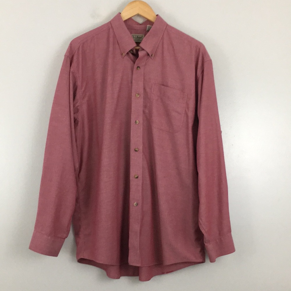 L.L. Bean Men’s Long Sleeve Button Down Dress Shirt Size Large Mauve Dusty Rose - Picture 2 of 7